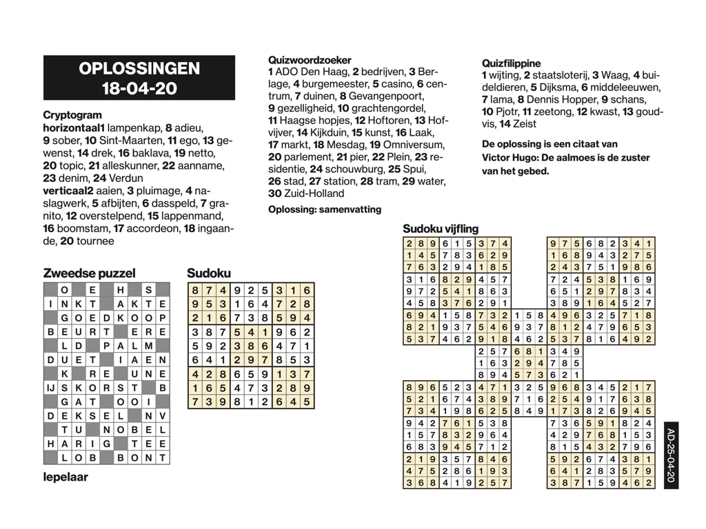 Schep Belangrijk nieuws Verhuizer Antwoorden op de puzzels | FUN | Ad.nl